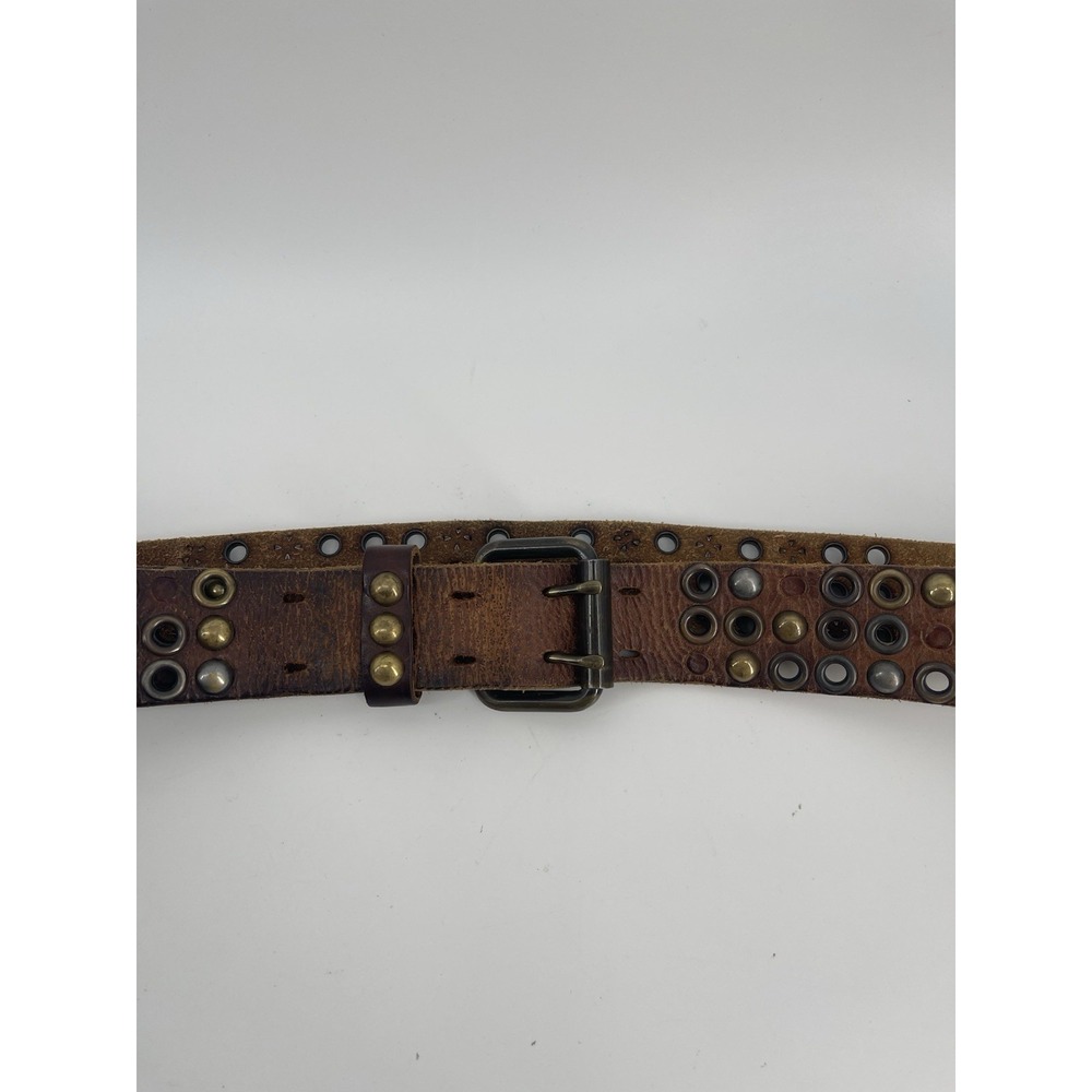 Vintage GAP Brown Leather Studded Belt Men's Size 38 Double buckle